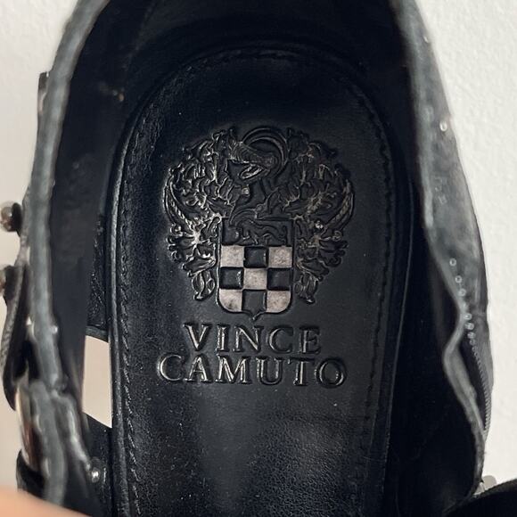 Vince Camuto Calley Leather Studded Harness Ankle Boots Black Booties Size 10 - Picture 10 of 11